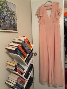 Fame and Partners Blush Pink Ruffled Sleeve Jumpsuit